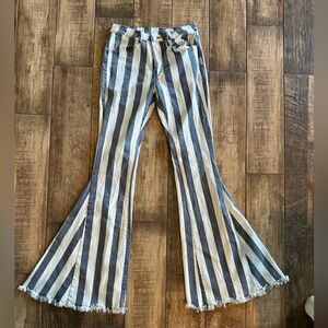 Saints & Hearts Blue & White Bell Bottom Jeans - Size Medium